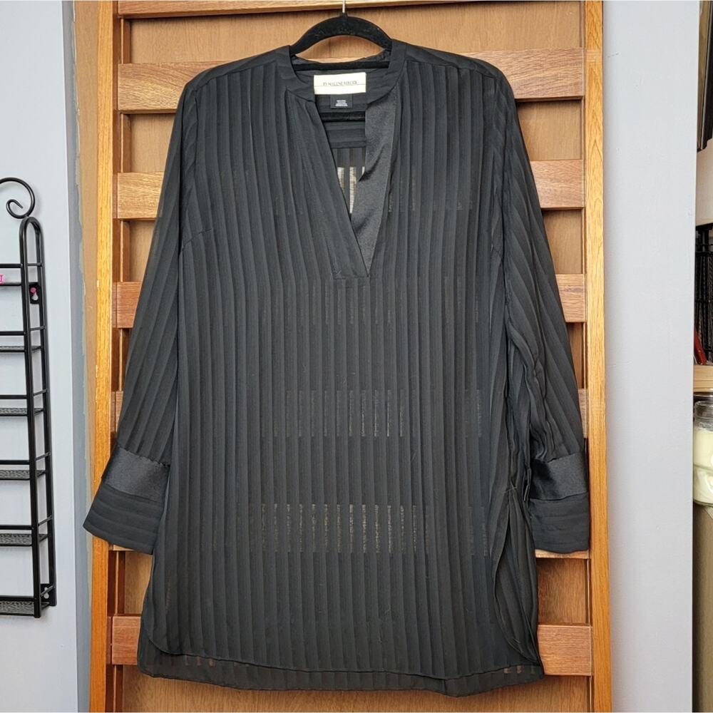VINTAGE Malene Birger Sheer Black Stripe Oversized Tunic Blouse, Sz 38 / US M